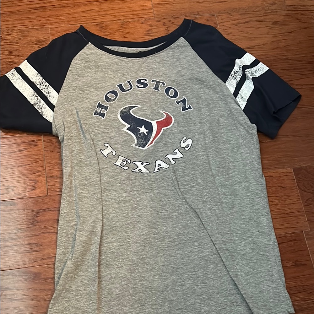 Houston Texans womens Gray and Blue Raglan T-Shirt
